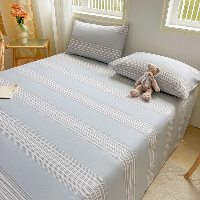 91家纺网 家纺一手货源 找家纺 爱彼家纺 2026新款原棉老粗布凉席席子床单条纹印花床单-粗纱系列一 灰白细条