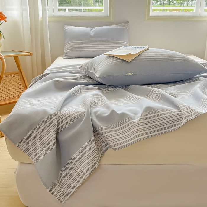 91家纺网 家纺一手货源 找家纺 爱彼家纺 2026新款原棉老粗布凉席席子床单条纹印花床单-粗纱系列一 灰白细条