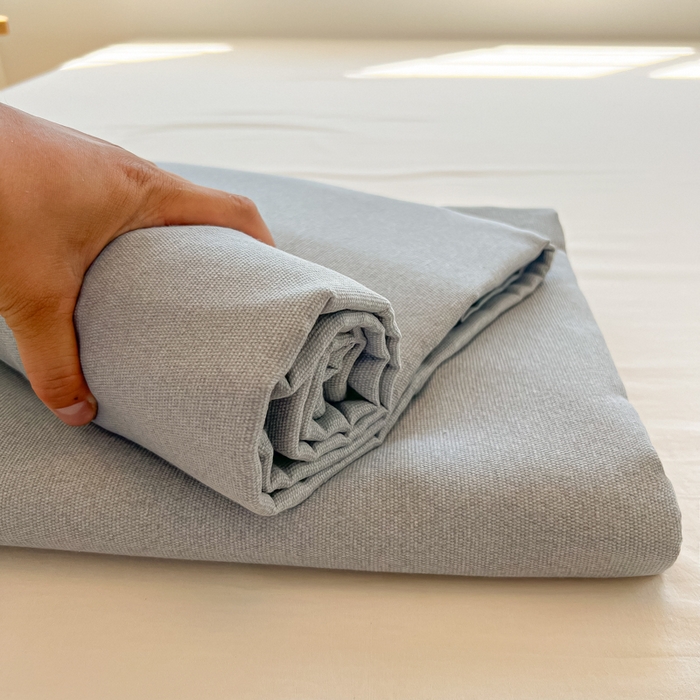 91家纺网 家纺一手货源 找家纺 爱彼家纺 2026新款原棉老粗布凉席席子床单条纹印花床单-粗纱系列一 奇妙空间-灰