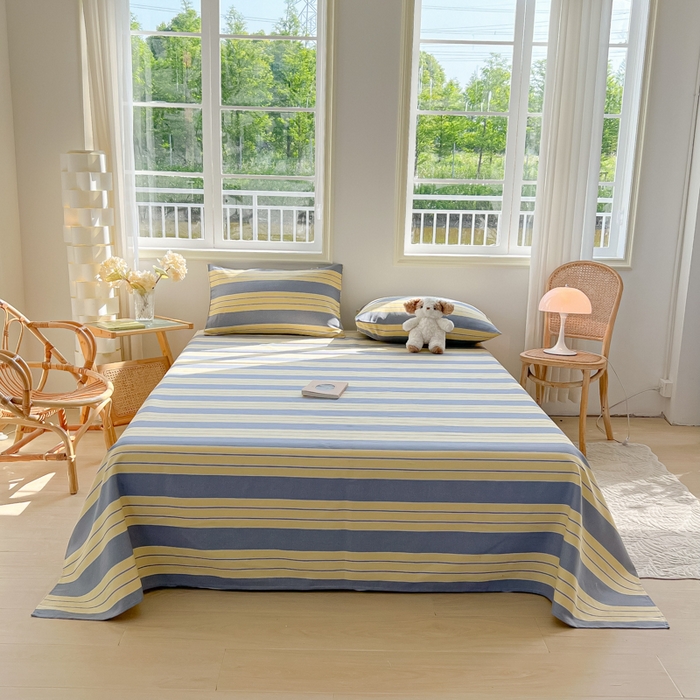 91家纺网 家纺一手货源 找家纺 爱彼家纺 2026新款原棉老粗布凉席席子床单条纹印花床单-粗纱系列一 约定