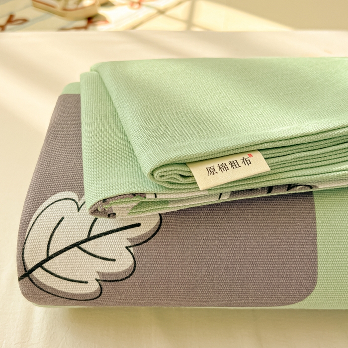 91家纺网 家纺一手货源 找家纺 爱彼家纺 2026新款原棉老粗布凉席席子床单条纹印花床单-粗纱系列一 简兮淡绿