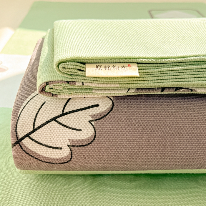爱彼家纺 2026新款原棉老粗布凉席席子床单条纹印花床单-粗纱系列一 简兮淡绿