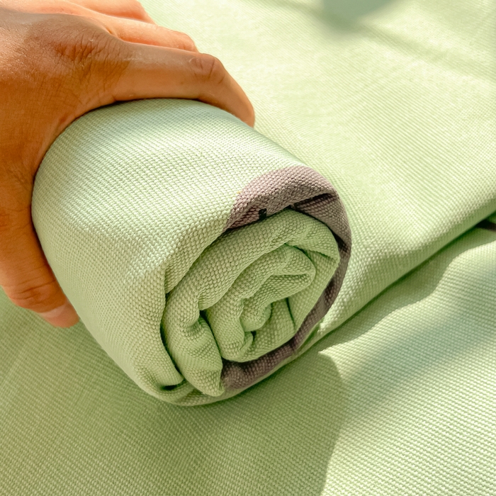 91家纺网 家纺一手货源 找家纺 爱彼家纺 2026新款原棉老粗布凉席席子床单条纹印花床单-粗纱系列一 简兮淡绿