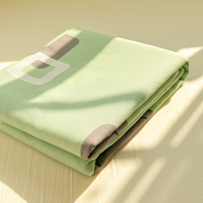 91家纺网 家纺一手货源 找家纺 爱彼家纺 2026新款原棉老粗布凉席席子床单条纹印花床单-粗纱系列一 简兮淡绿