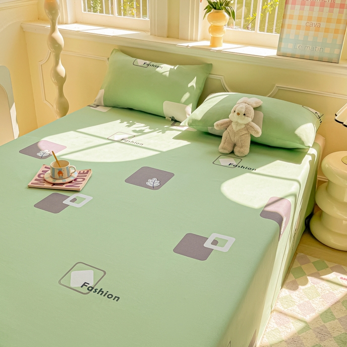 91家纺网 家纺一手货源 找家纺 爱彼家纺 2026新款原棉老粗布凉席席子床单条纹印花床单-粗纱系列一 简兮淡绿