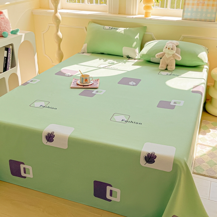 91家纺网 家纺一手货源 找家纺 爱彼家纺 2026新款原棉老粗布凉席席子床单条纹印花床单-粗纱系列一 简兮淡绿