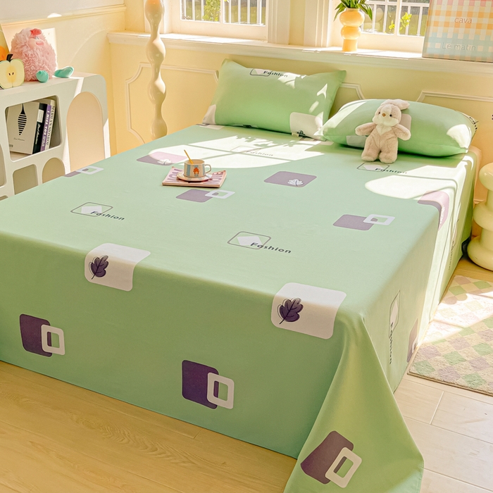 91家纺网 家纺一手货源 找家纺 爱彼家纺 2026新款原棉老粗布凉席席子床单条纹印花床单-粗纱系列一 简兮淡绿