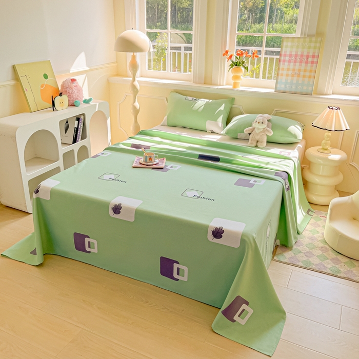 91家纺网 家纺一手货源 找家纺 爱彼家纺 2026新款原棉老粗布凉席席子床单条纹印花床单-粗纱系列一 简兮淡绿