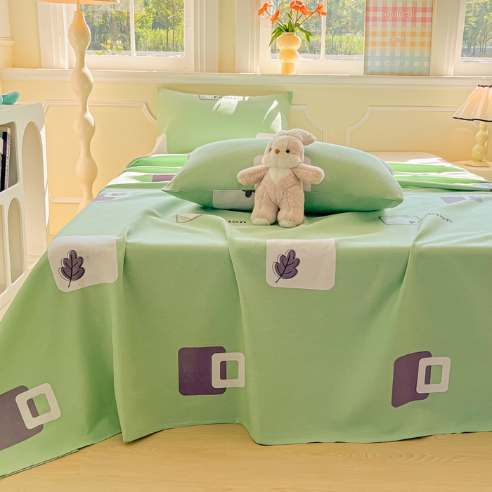 91家纺网 家纺一手货源 找家纺 爱彼家纺 2026新款原棉老粗布凉席席子床单条纹印花床单-粗纱系列一 简兮淡绿