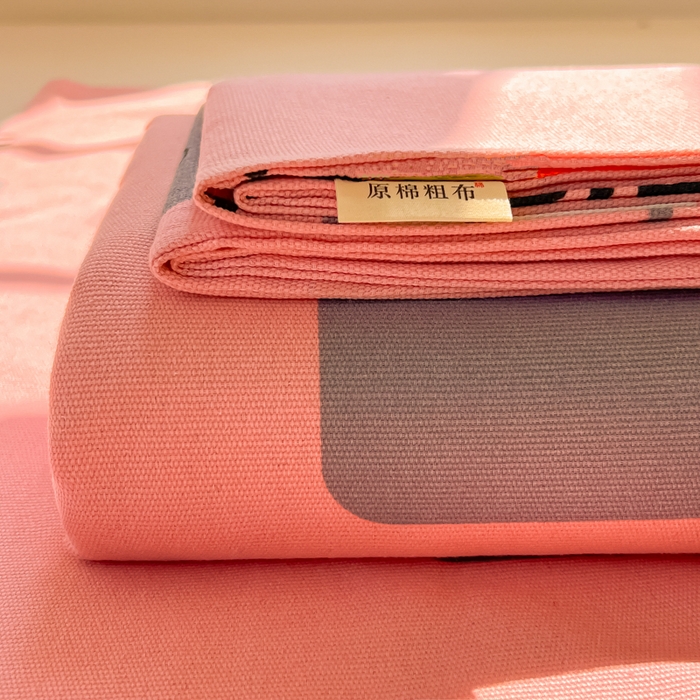 爱彼家纺 2026新款原棉老粗布凉席席子床单条纹印花床单-粗纱系列一 粉红简兮