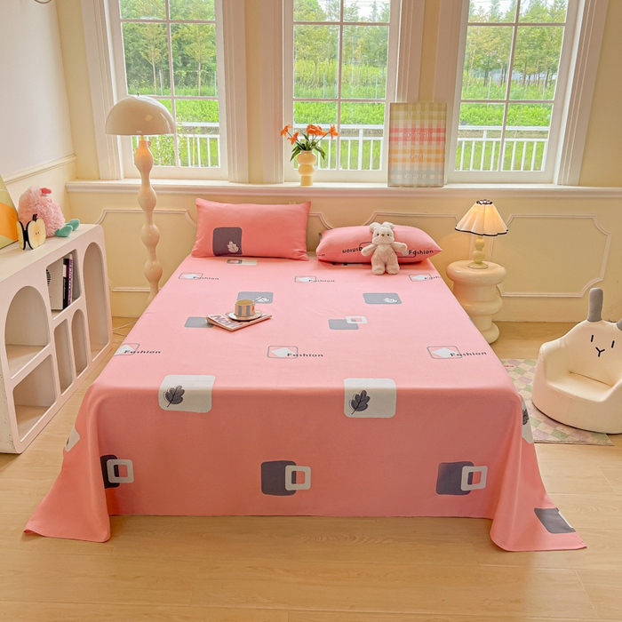 91家纺网 家纺一手货源 找家纺 爱彼家纺 2026新款原棉老粗布凉席席子床单条纹印花床单-粗纱系列一 粉红简兮