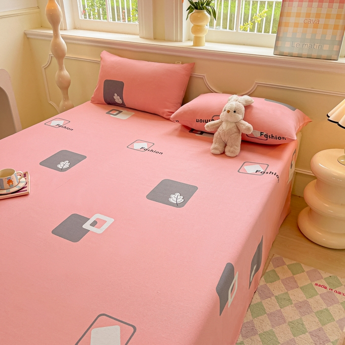 91家纺网 家纺一手货源 找家纺 爱彼家纺 2026新款原棉老粗布凉席席子床单条纹印花床单-粗纱系列一 粉红简兮