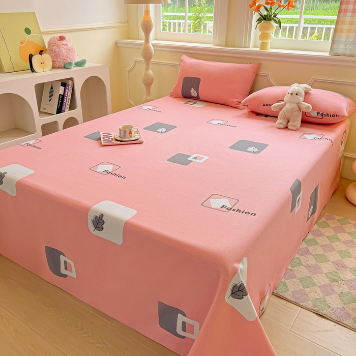 91家纺网 家纺一手货源 找家纺 爱彼家纺 2026新款原棉老粗布凉席席子床单条纹印花床单-粗纱系列一 粉红简兮