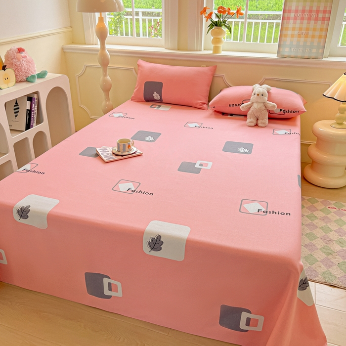 91家纺网 家纺一手货源 找家纺 爱彼家纺 2026新款原棉老粗布凉席席子床单条纹印花床单-粗纱系列一 粉红简兮