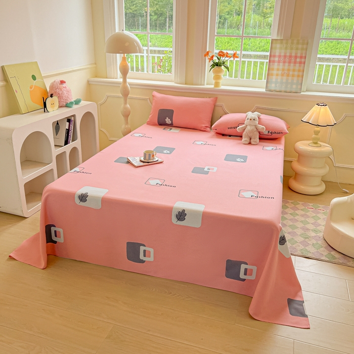 91家纺网 家纺一手货源 找家纺 爱彼家纺 2026新款原棉老粗布凉席席子床单条纹印花床单-粗纱系列一 粉红简兮