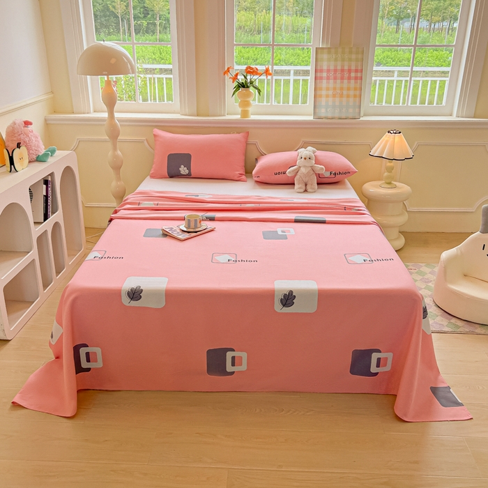 91家纺网 家纺一手货源 找家纺 爱彼家纺 2026新款原棉老粗布凉席席子床单条纹印花床单-粗纱系列一 粉红简兮