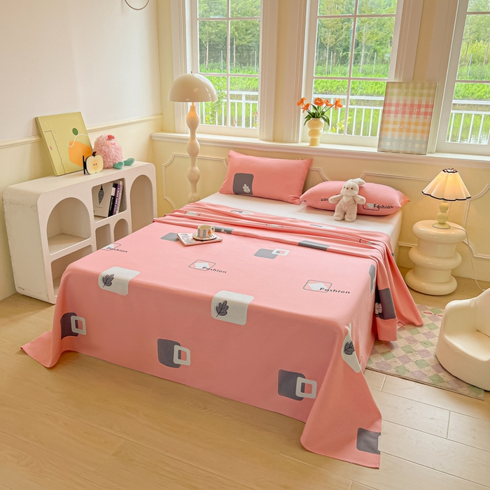 91家纺网 家纺一手货源 找家纺 爱彼家纺 2026新款原棉老粗布凉席席子床单条纹印花床单-粗纱系列一 粉红简兮