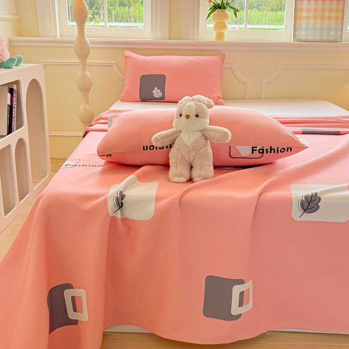 91家纺网 家纺一手货源 找家纺 爱彼家纺 2026新款原棉老粗布凉席席子床单条纹印花床单-粗纱系列一 粉红简兮