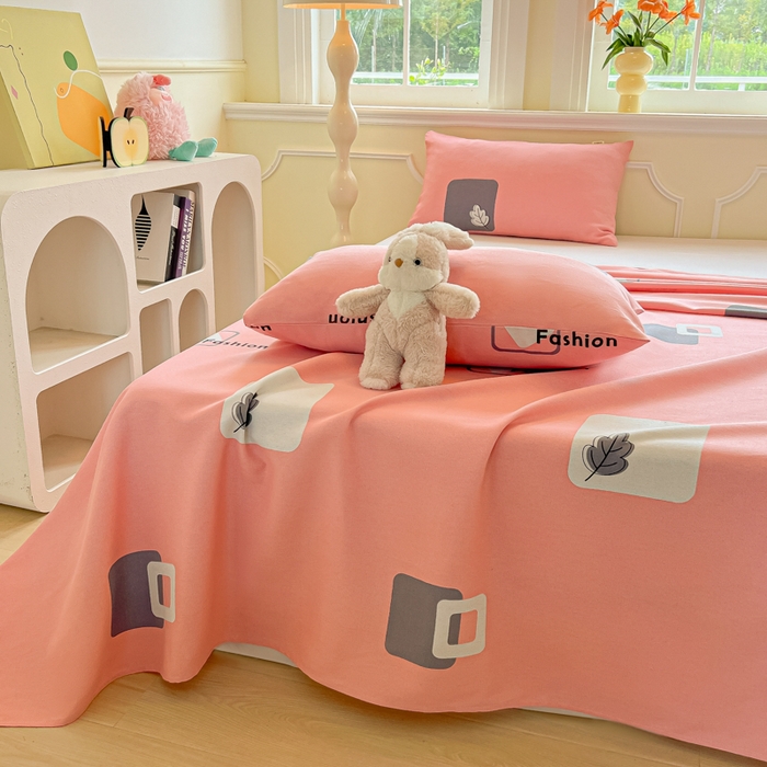 91家纺网 家纺一手货源 找家纺 爱彼家纺 2026新款原棉老粗布凉席席子床单条纹印花床单-粗纱系列一 粉红简兮