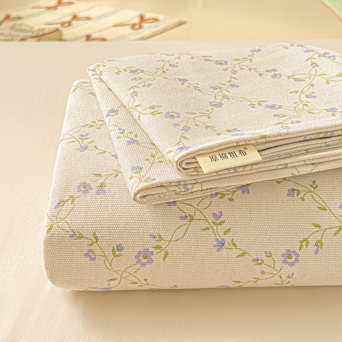 91家纺网 家纺一手货源 找家纺 爱彼家纺 2026新款原棉老粗布凉席席子床单条纹印花床单-粗纱系列一 菱形诺溪