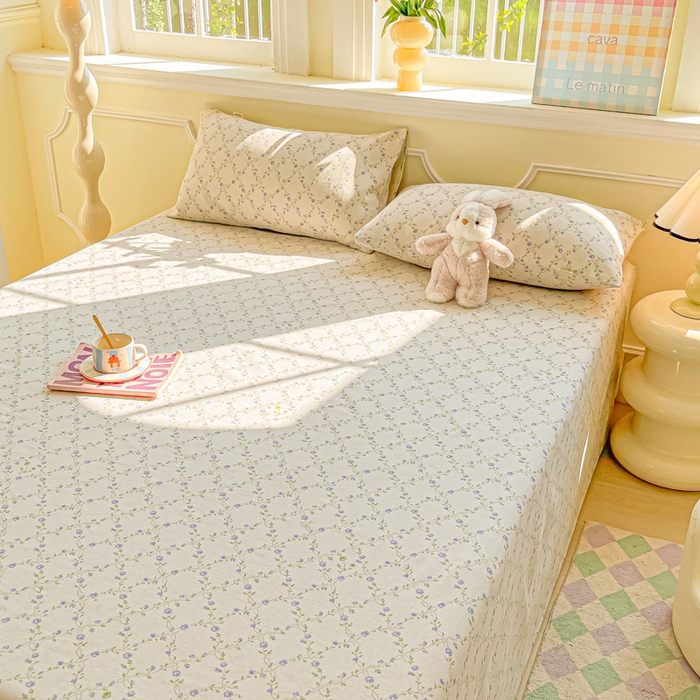 91家纺网 家纺一手货源 找家纺 爱彼家纺 2026新款原棉老粗布凉席席子床单条纹印花床单-粗纱系列一 菱形诺溪