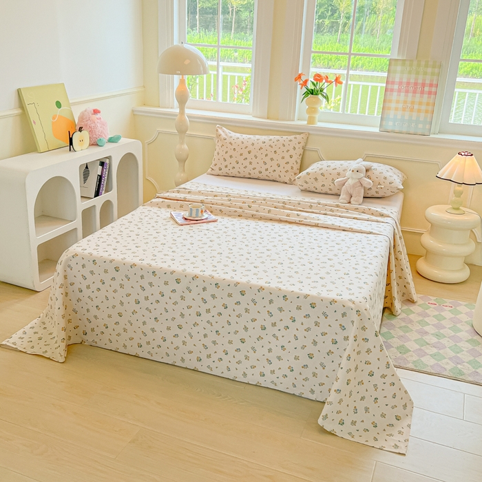 91家纺网 家纺一手货源 找家纺 爱彼家纺 2026新款原棉老粗布凉席席子床单条纹印花床单-粗纱系列一 清新碎花