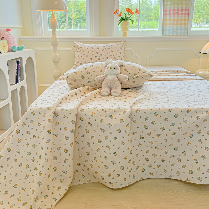 91家纺网 家纺一手货源 找家纺 爱彼家纺 2026新款原棉老粗布凉席席子床单条纹印花床单-粗纱系列一 清新碎花