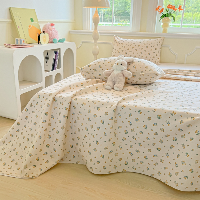 91家纺网 家纺一手货源 找家纺 爱彼家纺 2026新款原棉老粗布凉席席子床单条纹印花床单-粗纱系列一 清新碎花