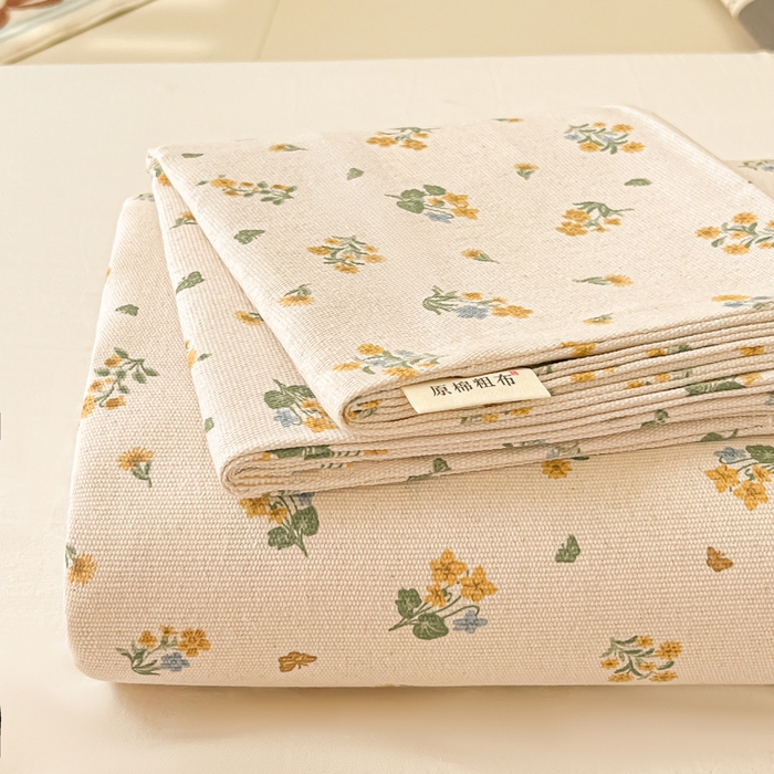 91家纺网 家纺一手货源 找家纺 爱彼家纺 2026新款原棉老粗布凉席席子床单条纹印花床单-粗纱系列一 清新碎花