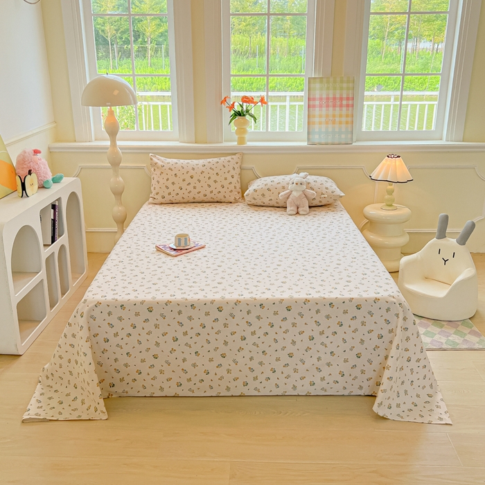 91家纺网 家纺一手货源 找家纺 爱彼家纺 2026新款原棉老粗布凉席席子床单条纹印花床单-粗纱系列一 清新碎花