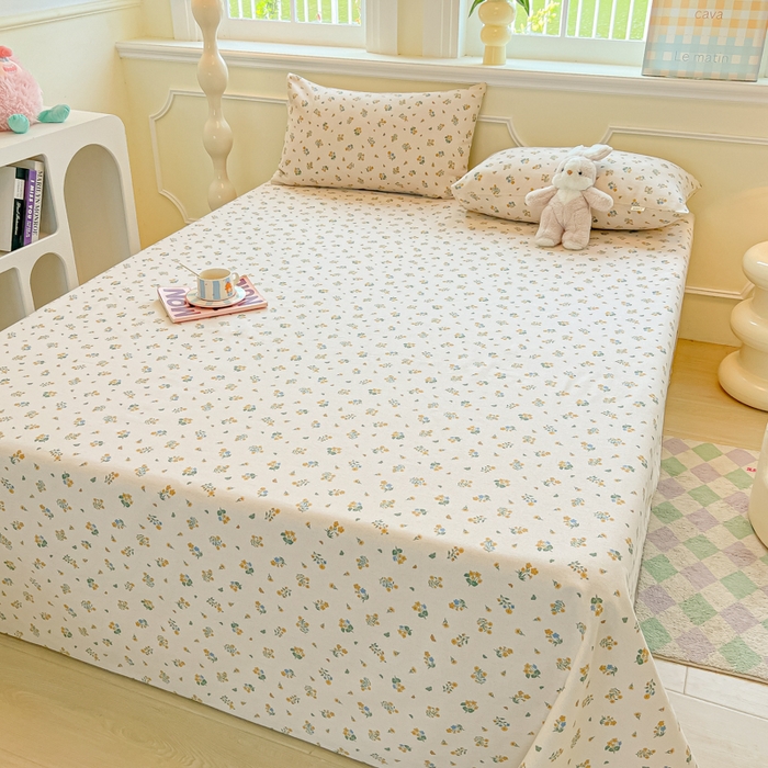 91家纺网 家纺一手货源 找家纺 爱彼家纺 2026新款原棉老粗布凉席席子床单条纹印花床单-粗纱系列一 清新碎花