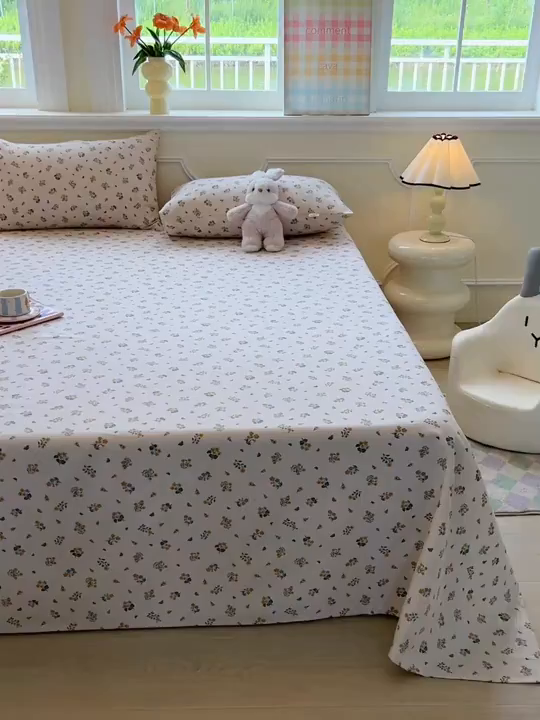 91家纺网 家纺一手货源 找家纺 爱彼家纺 2026新款原棉老粗布凉席席子床单条纹印花床单-粗纱系列一 清新碎花