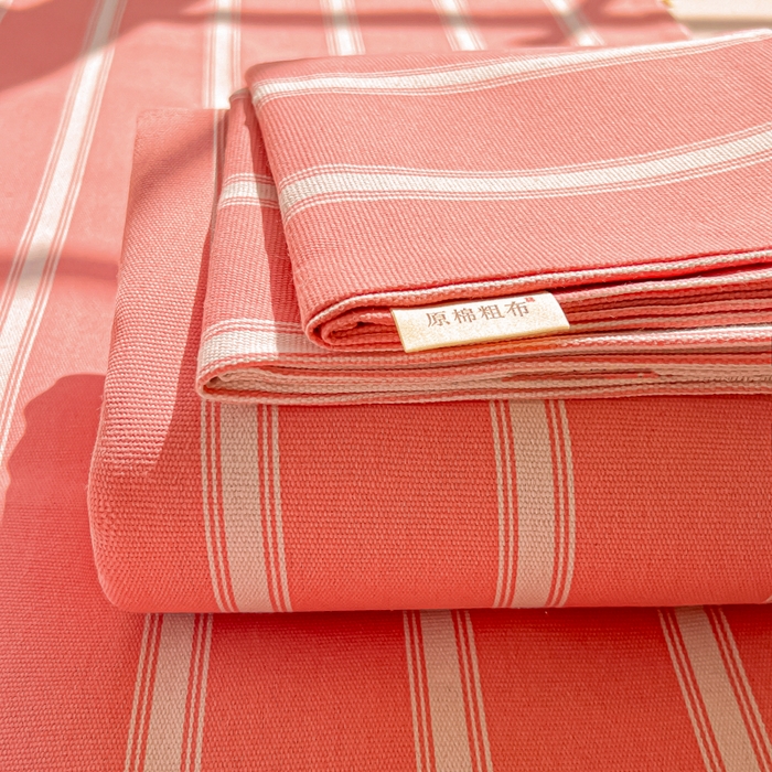 91家纺网 家纺一手货源 找家纺 爱彼家纺 2026新款原棉老粗布凉席席子床单条纹印花床单-粗纱系列一 雅粉中条