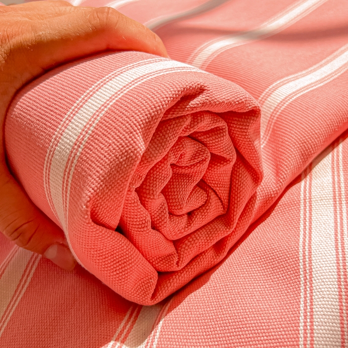 91家纺网 家纺一手货源 找家纺 爱彼家纺 2026新款原棉老粗布凉席席子床单条纹印花床单-粗纱系列一 雅粉中条