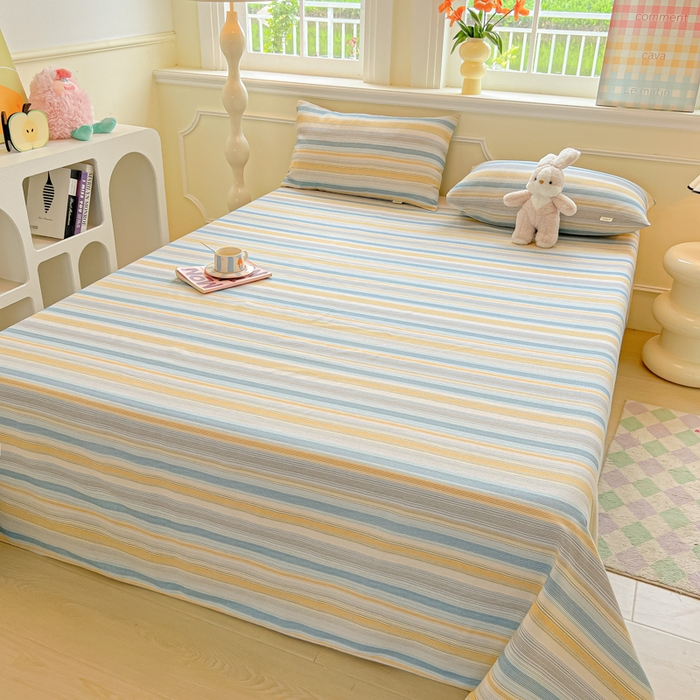 91家纺网 家纺一手货源 找家纺 爱彼家纺 2026新款原棉老粗布凉席席子床单条纹印花床单-粗纱系列一 琴蓝