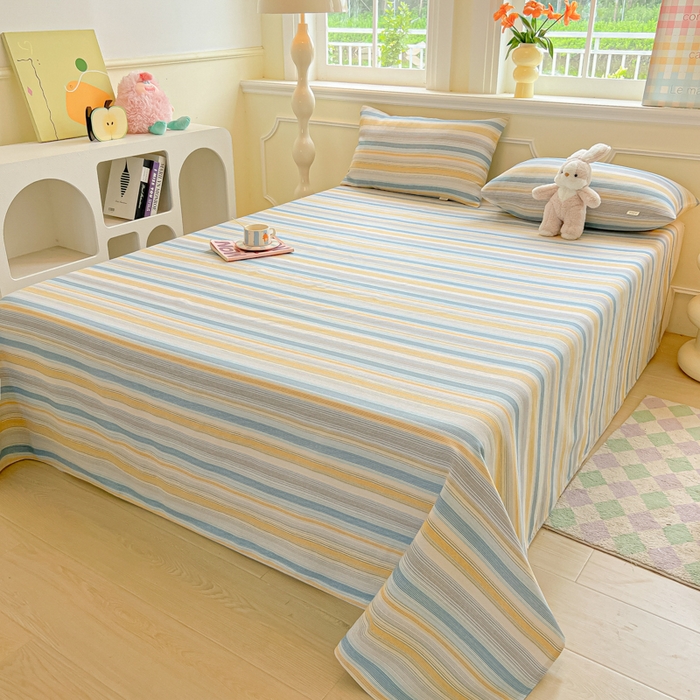 91家纺网 家纺一手货源 找家纺 爱彼家纺 2026新款原棉老粗布凉席席子床单条纹印花床单-粗纱系列一 琴蓝