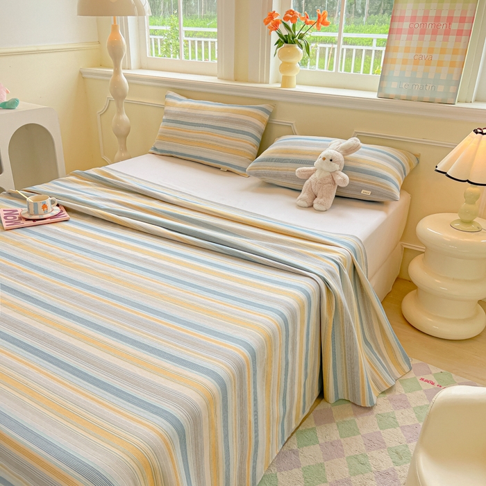 91家纺网 家纺一手货源 找家纺 爱彼家纺 2026新款原棉老粗布凉席席子床单条纹印花床单-粗纱系列一 琴蓝