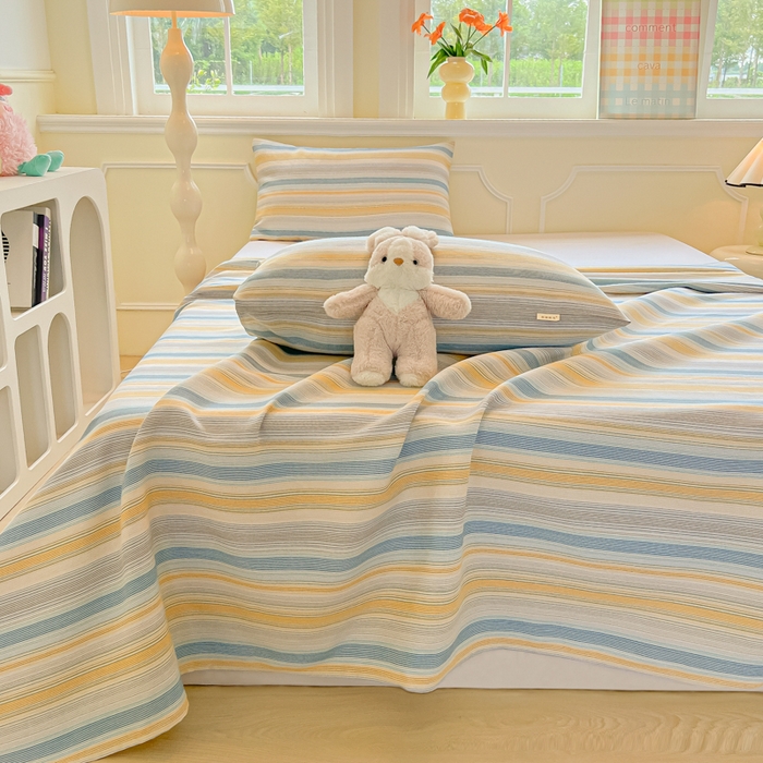 91家纺网 家纺一手货源 找家纺 爱彼家纺 2026新款原棉老粗布凉席席子床单条纹印花床单-粗纱系列一 琴蓝