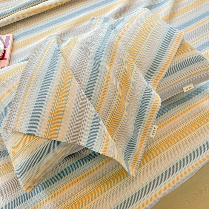 91家纺网 家纺一手货源 找家纺 爱彼家纺 2026新款原棉老粗布凉席席子床单条纹印花床单-粗纱系列一 琴蓝