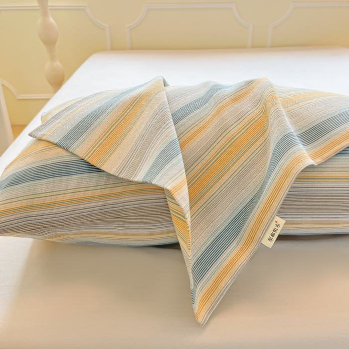 91家纺网 家纺一手货源 找家纺 爱彼家纺 2026新款原棉老粗布凉席席子床单条纹印花床单-粗纱系列一 琴蓝