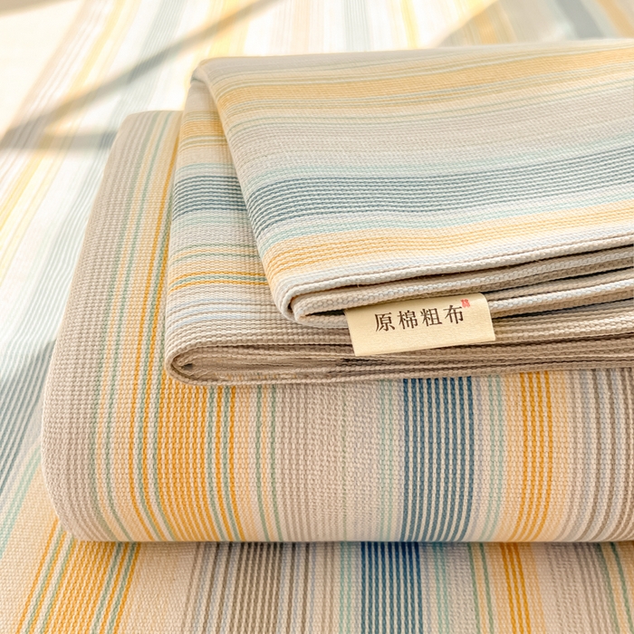 91家纺网 家纺一手货源 找家纺 爱彼家纺 2026新款原棉老粗布凉席席子床单条纹印花床单-粗纱系列一 琴蓝