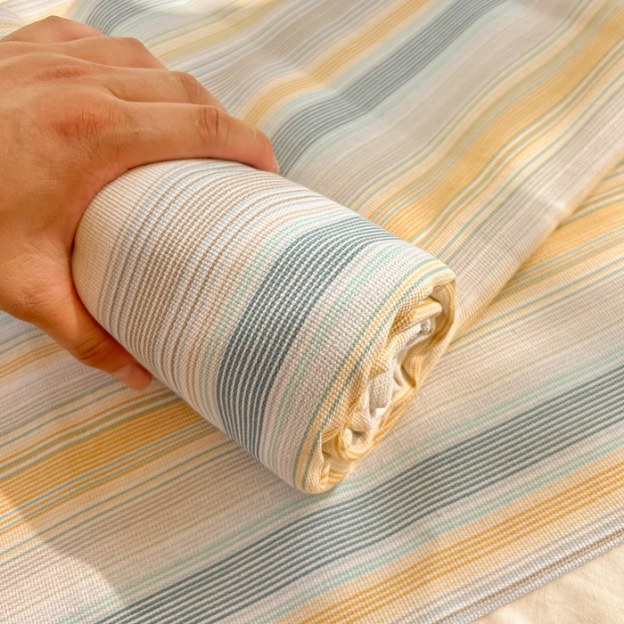 91家纺网 家纺一手货源 找家纺 爱彼家纺 2026新款原棉老粗布凉席席子床单条纹印花床单-粗纱系列一 琴蓝