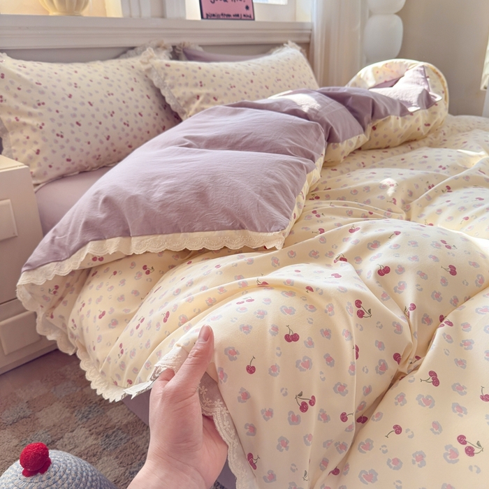 91家纺网 家纺一手货源 找家纺 （总）芯贝儿 2026新款古法小清新全棉花边仿棉水洗棉法式四件套件被套床单