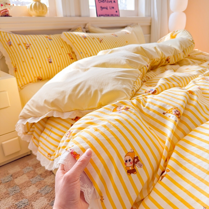 91家纺网 家纺一手货源 找家纺 （总）芯贝儿 2026新款古法小清新全棉花边仿棉水洗棉法式四件套件被套床单