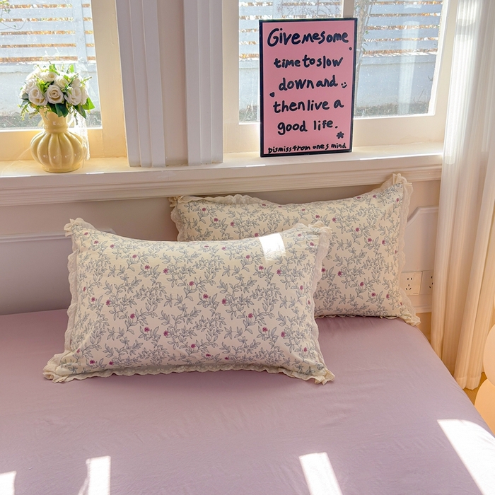 91家纺网 家纺一手货源 找家纺 芯贝儿 2026新款古法小清新全棉花边仿棉水洗棉法式四件套件被套床单 半糖悠然