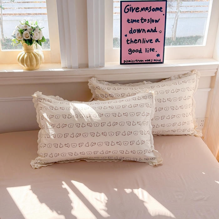 91家纺网 家纺一手货源 找家纺 芯贝儿 2026新款古法小清新全棉花边仿棉水洗棉法式四件套件被套床单 卡吉米