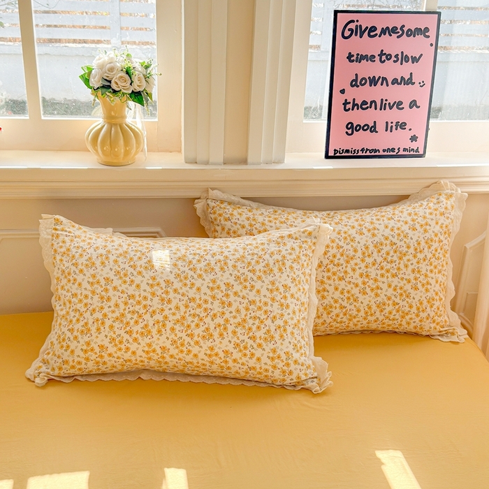 91家纺网 家纺一手货源 找家纺 芯贝儿 2026新款古法小清新全棉花边仿棉水洗棉法式四件套件被套床单 夏日初恋