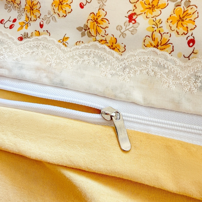 91家纺网 家纺一手货源 找家纺 芯贝儿 2026新款古法小清新全棉花边仿棉水洗棉法式四件套件被套床单 夏日初恋