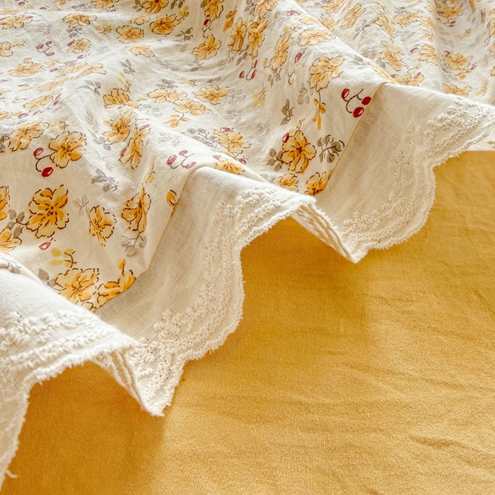 91家纺网 家纺一手货源 找家纺 芯贝儿 2026新款古法小清新全棉花边仿棉水洗棉法式四件套件被套床单 夏日初恋