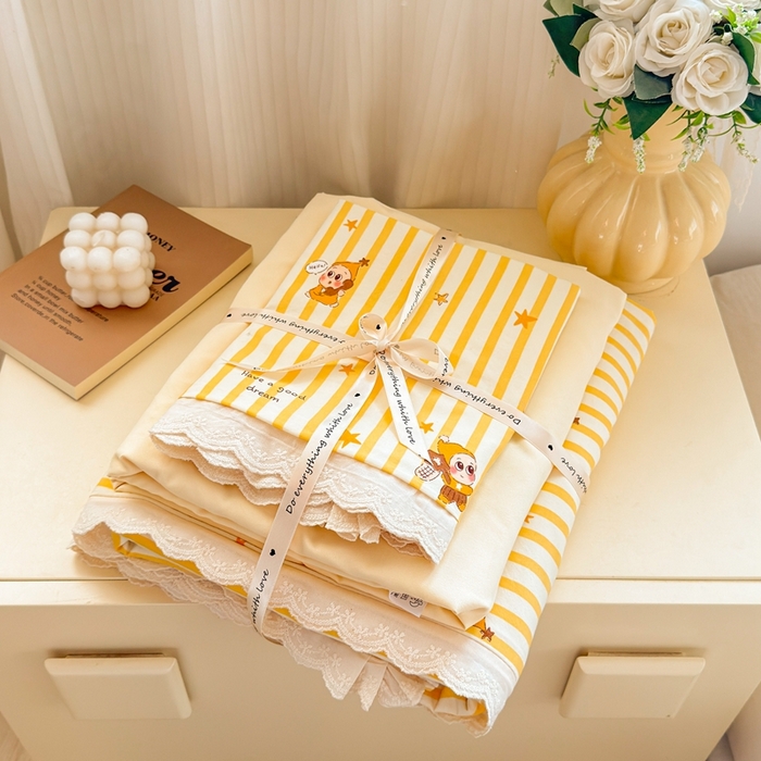 91家纺网 家纺一手货源 找家纺 芯贝儿 2026新款古法小清新全棉花边仿棉水洗棉法式四件套件被套床单 星宝